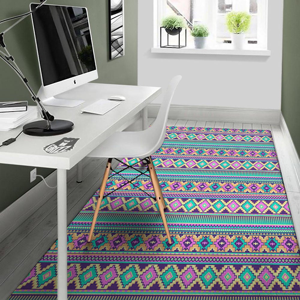 Aztec Neon Native Print Pattern Floor Mat-grizzshop