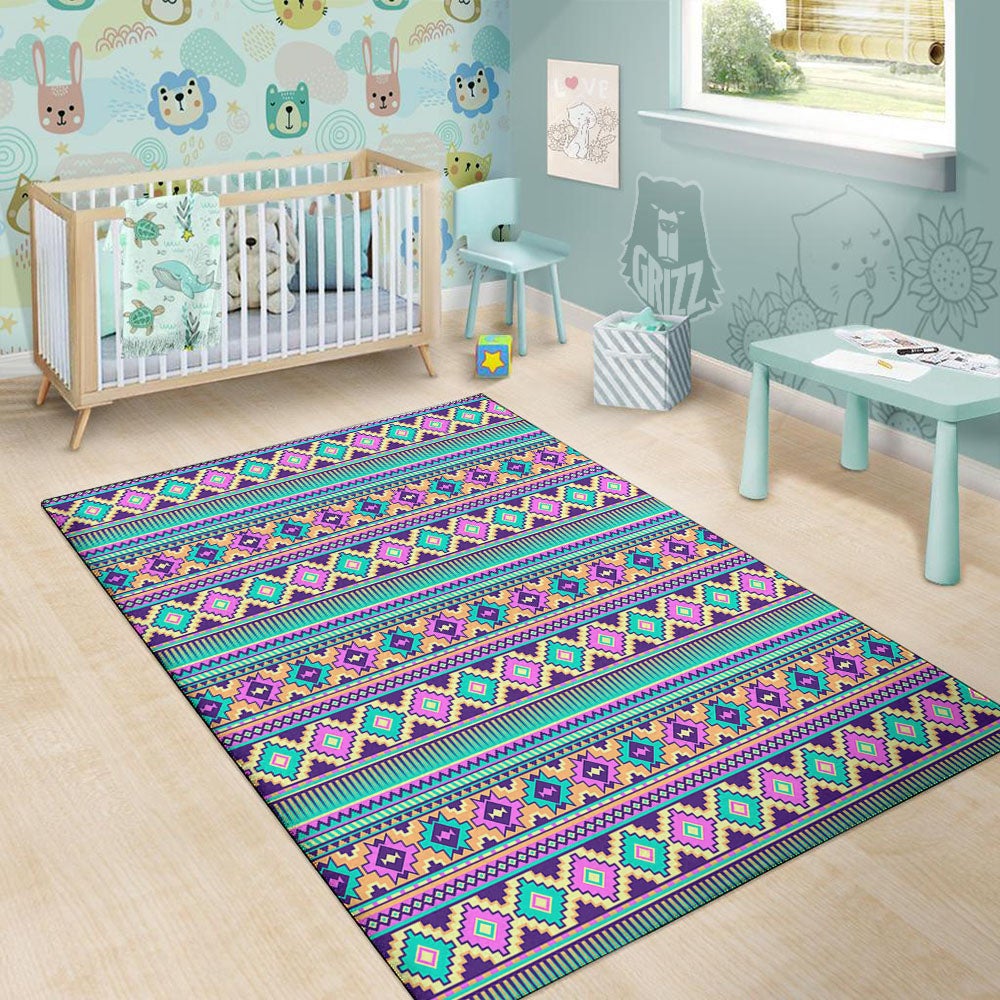 Aztec Neon Native Print Pattern Floor Mat-grizzshop