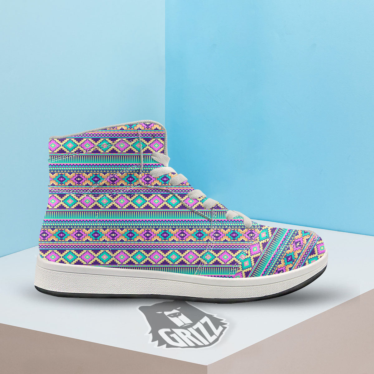 Aztec Neon Native Print Pattern High Top Sneakers-grizzshop