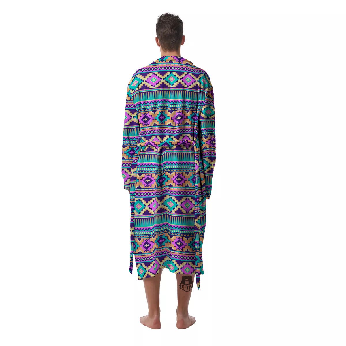 Aztec Neon Native Print Pattern Men's Robe-grizzshop