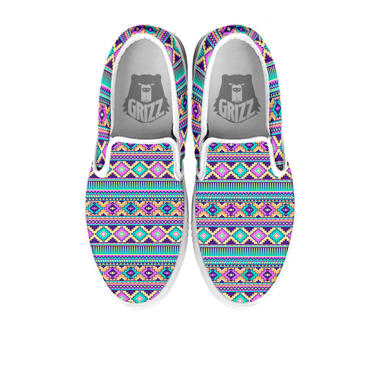 Aztec Neon Native Print Pattern White Slip On Shoes-grizzshop