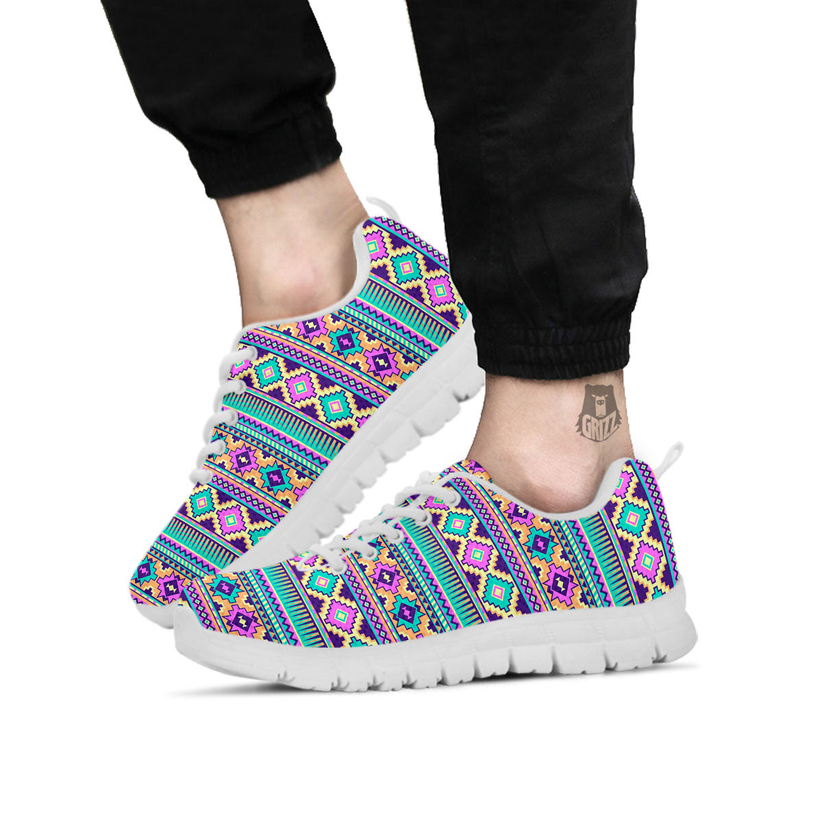 Aztec Neon Native Print Pattern White Sneaker-grizzshop