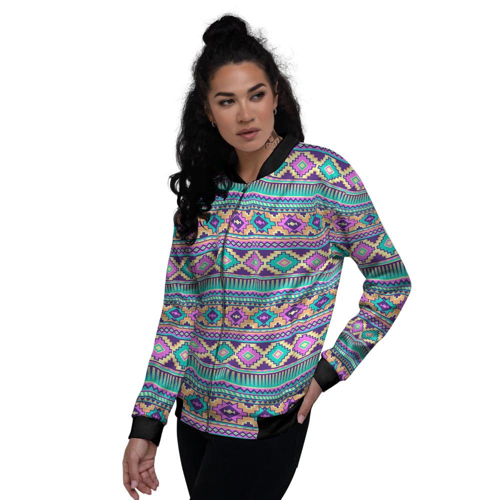 Aztec Neon Native Print Pattern Women's Bomber Jacket-grizzshop