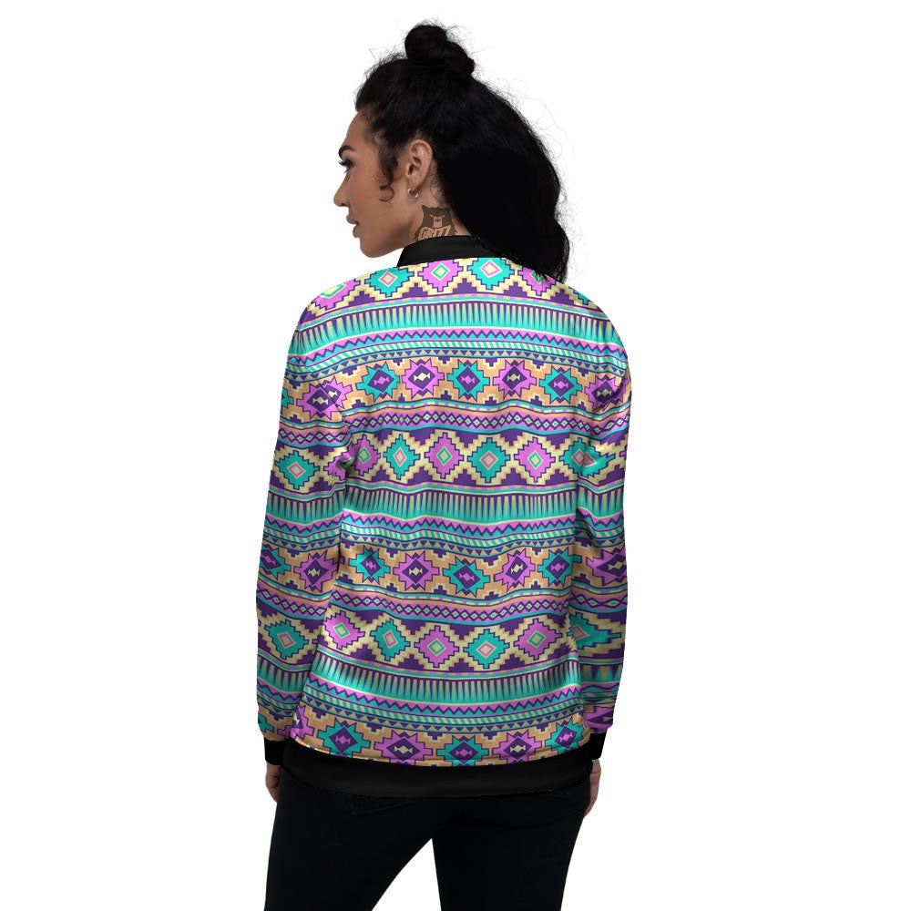 Aztec Neon Native Print Pattern Women's Bomber Jacket-grizzshop