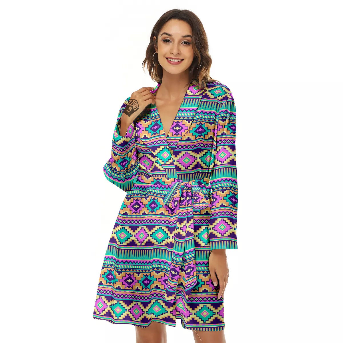 Aztec Neon Native Print Pattern Women's Robe-grizzshop