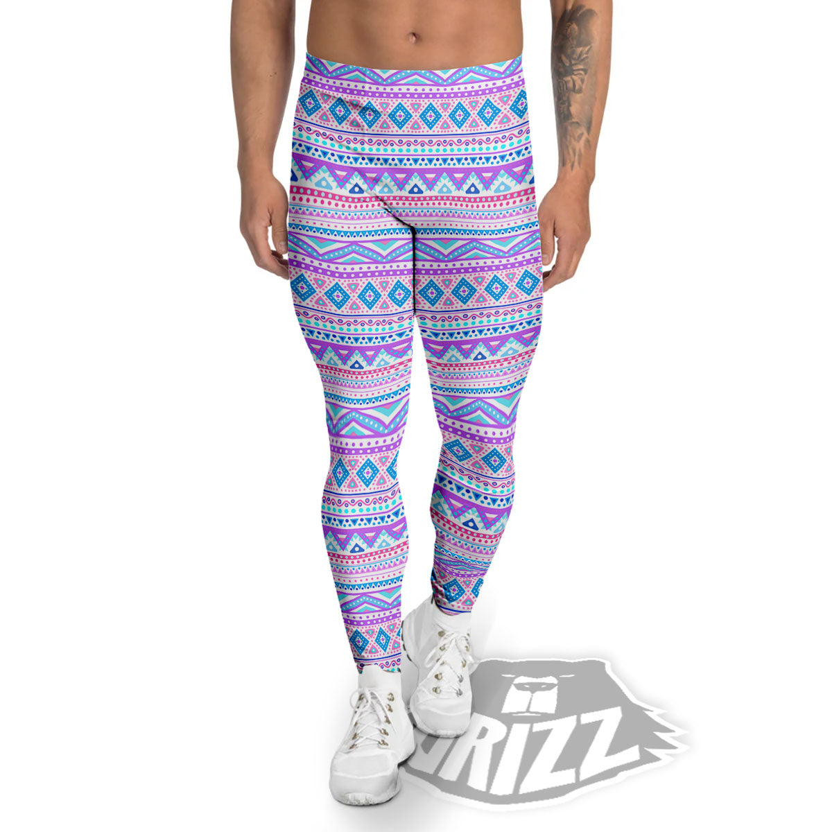 Aztec Pink And Pastel Print Pattern Men's Leggings-grizzshop