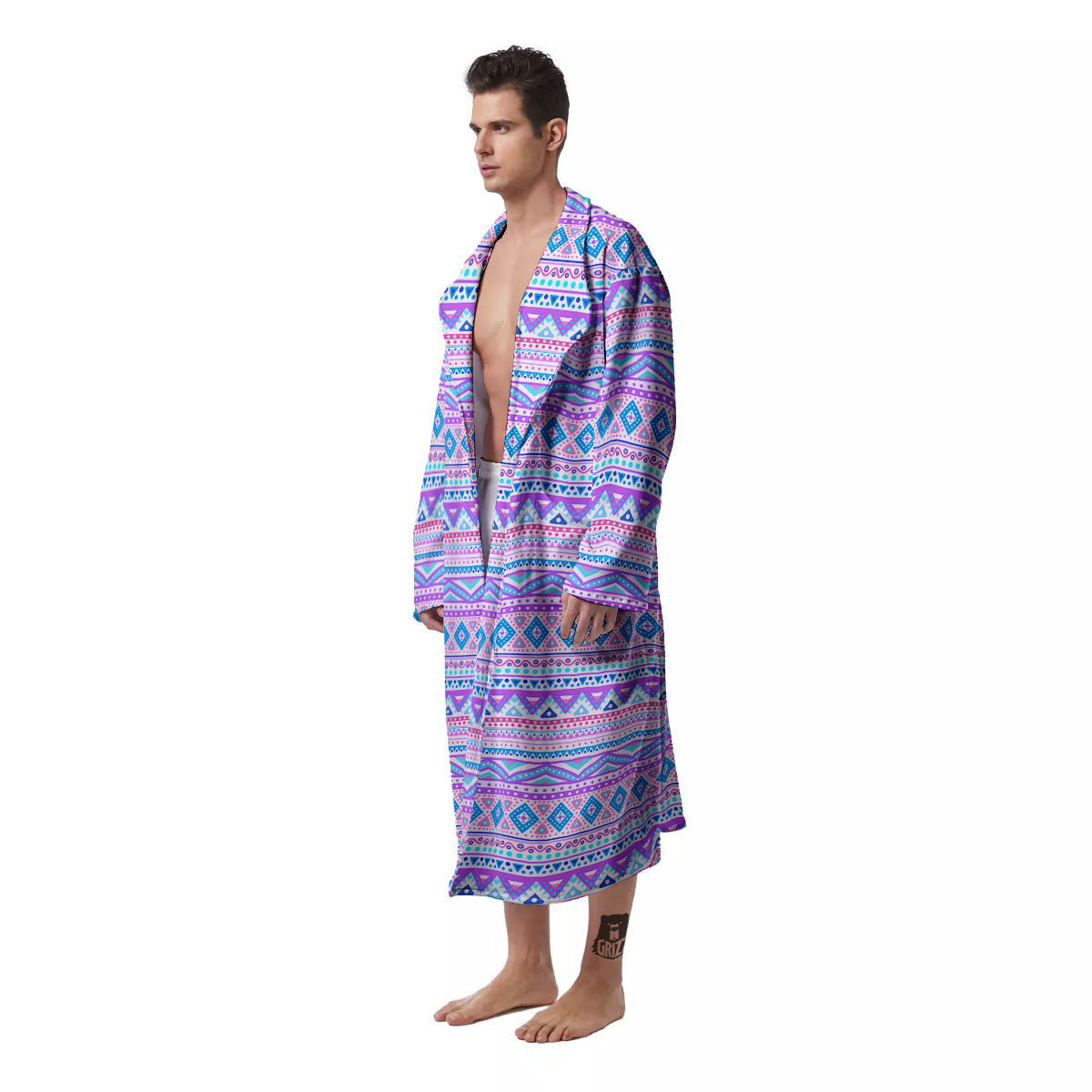 Aztec Pink And Pastel Print Pattern Men's Robe-grizzshop