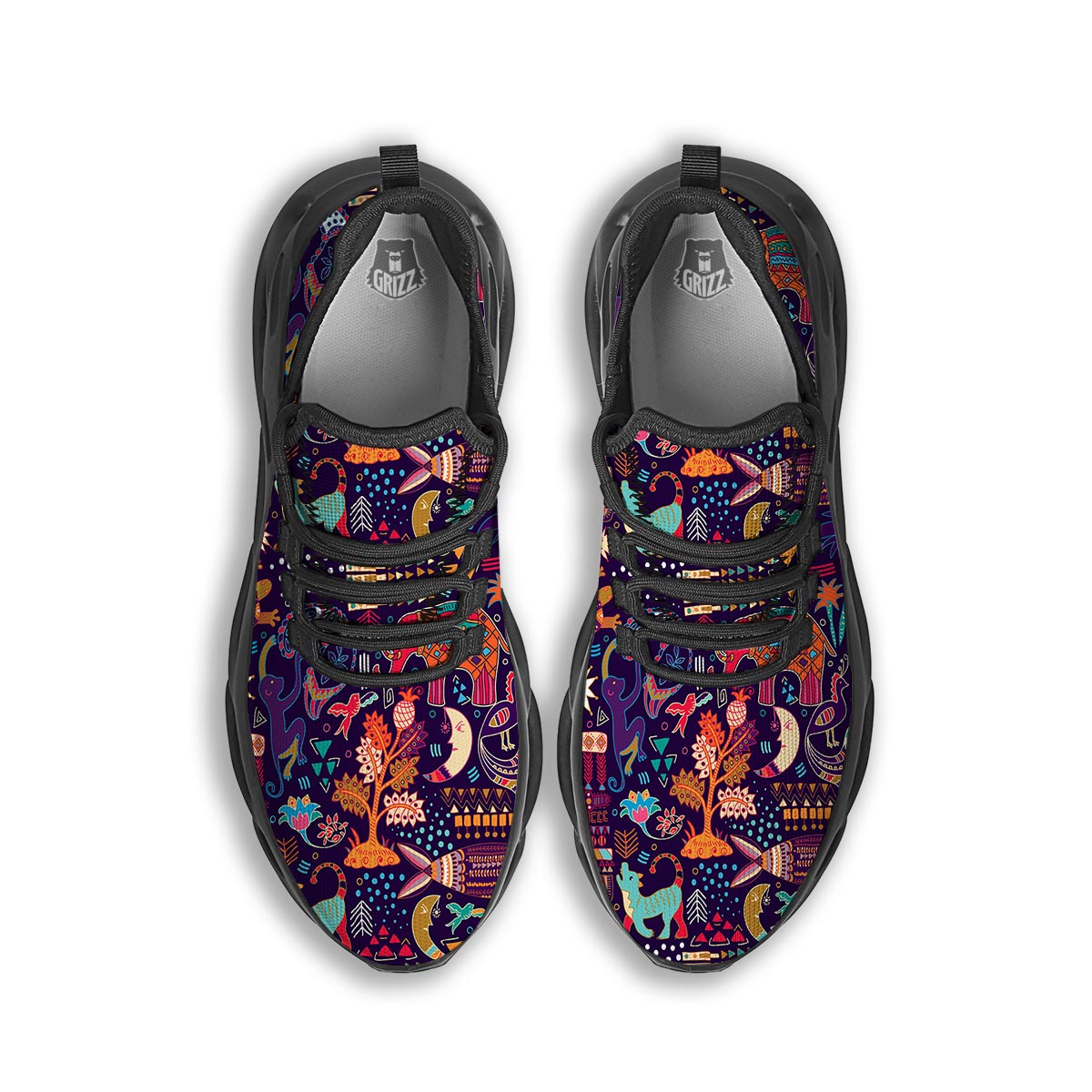 Aztec Psychedelic Trippy Black Running Shoes-grizzshop