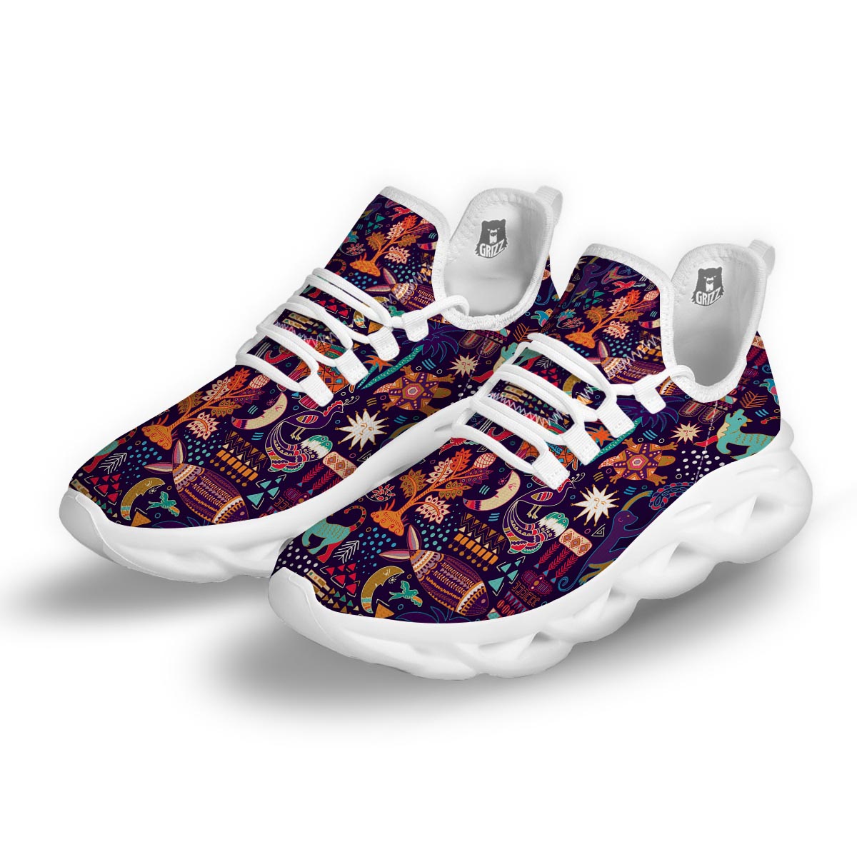 Aztec Psychedelic Trippy White Running Shoes-grizzshop
