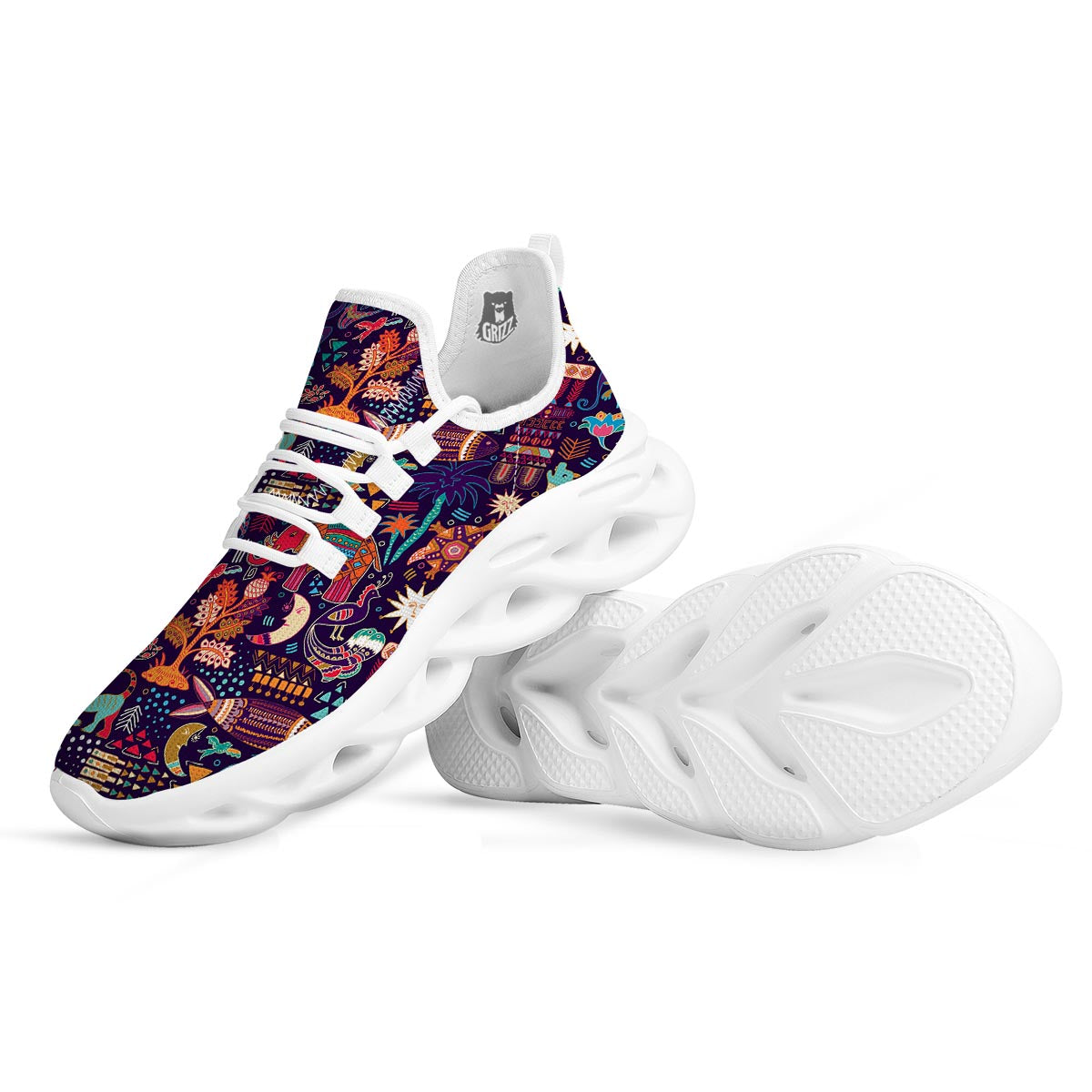 Aztec Psychedelic Trippy White Running Shoes-grizzshop