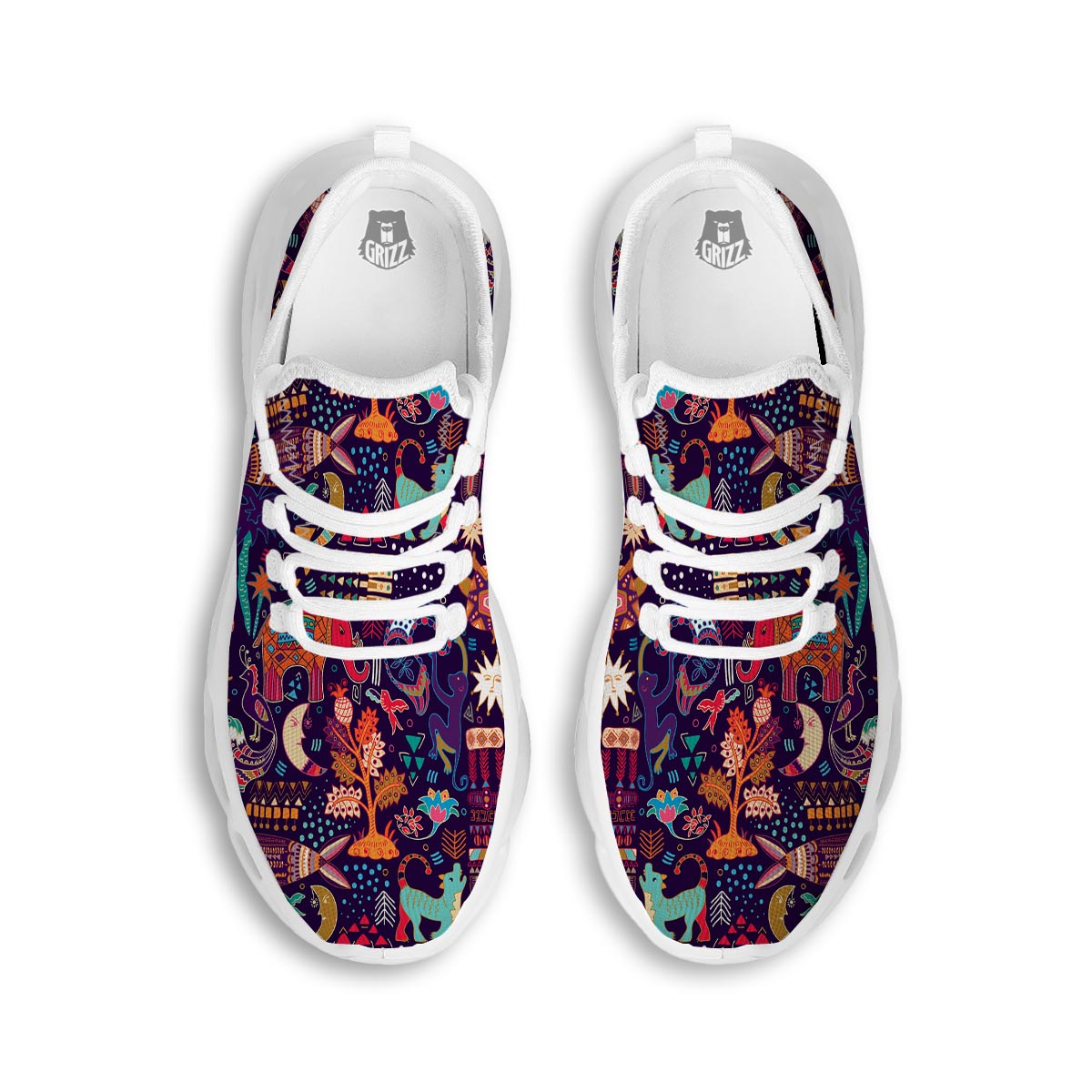 Aztec Psychedelic Trippy White Running Shoes-grizzshop