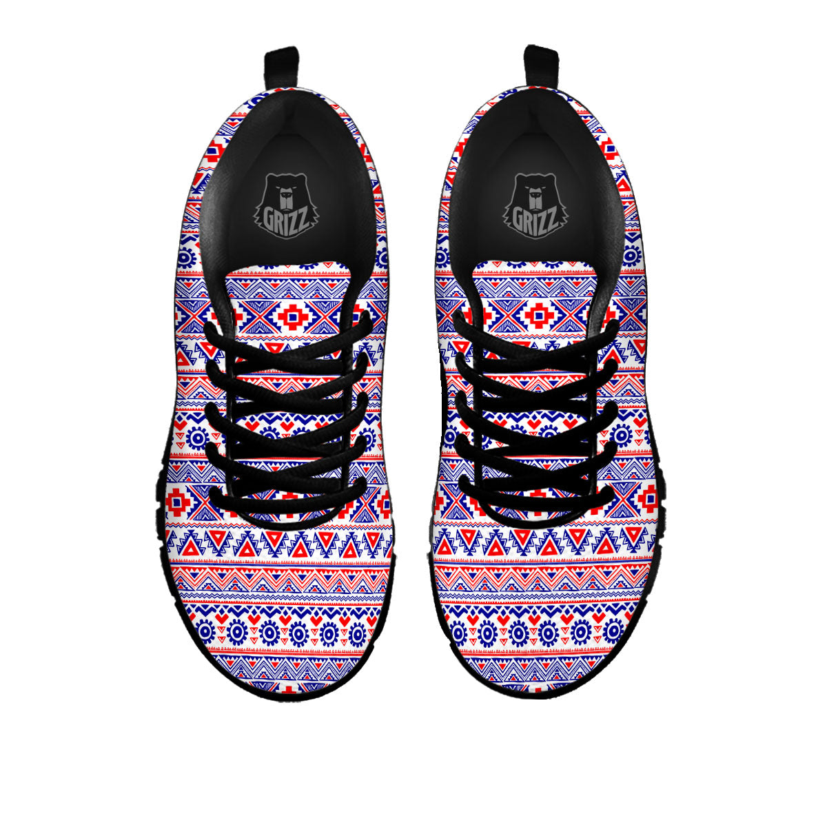Aztec Red And Blue Print Pattern Black Sneaker-grizzshop