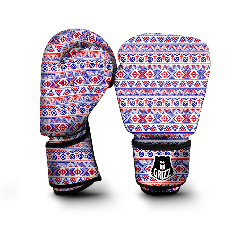 Aztec Red And Blue Print Pattern Boxing Gloves-grizzshop