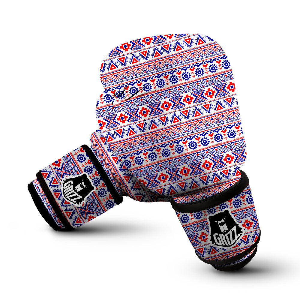 Aztec Red And Blue Print Pattern Boxing Gloves-grizzshop