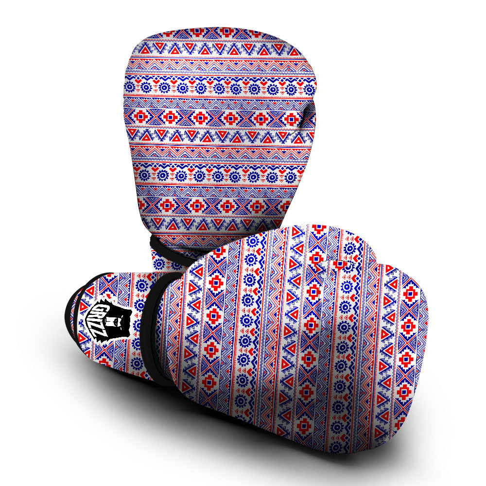 Aztec Red And Blue Print Pattern Boxing Gloves-grizzshop