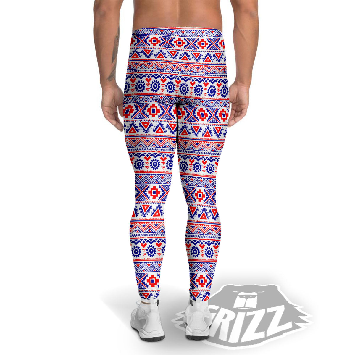 Aztec Red And Blue Print Pattern Men's Leggings-grizzshop