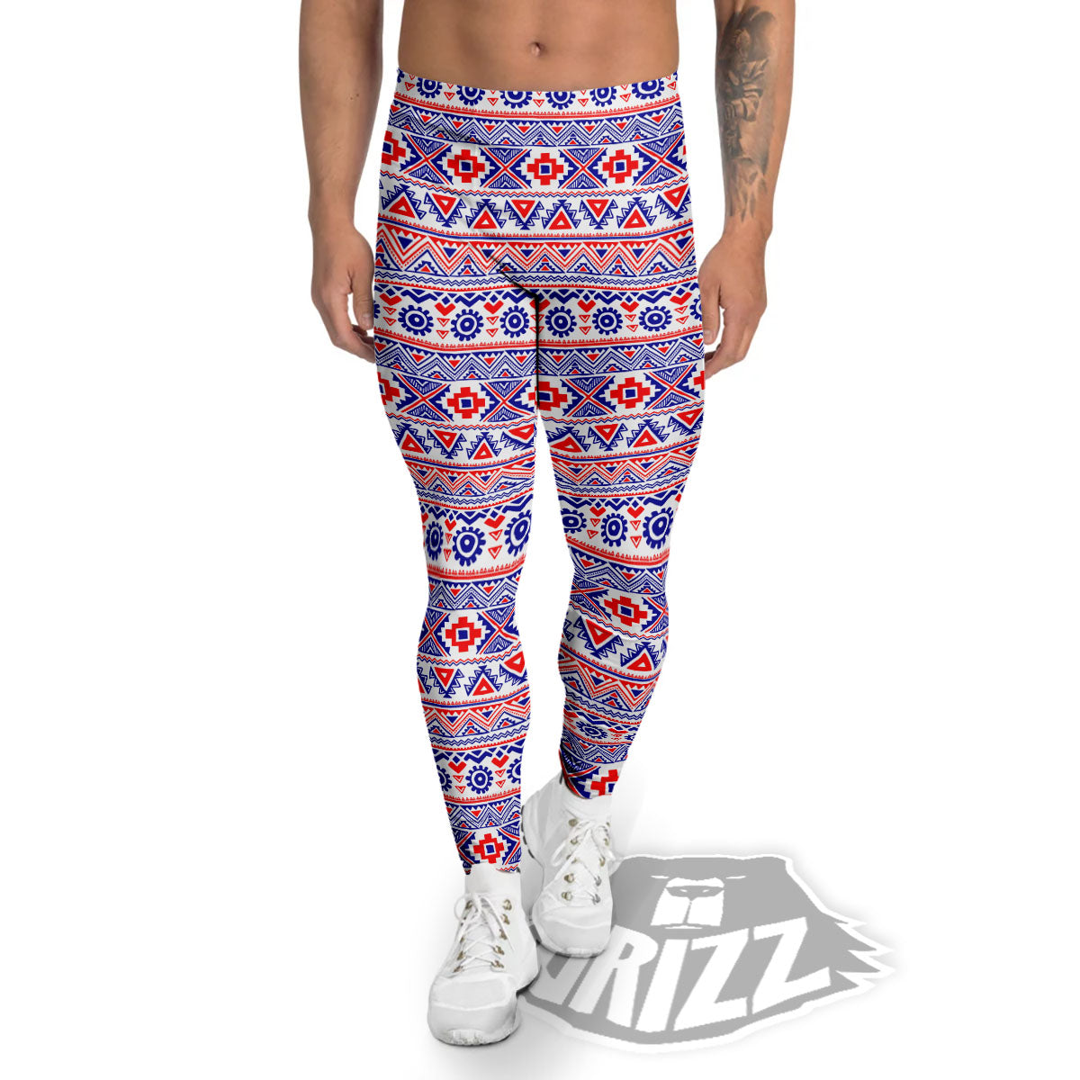 Aztec Red And Blue Print Pattern Men's Leggings-grizzshop