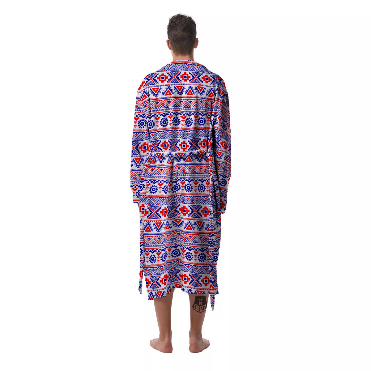 Aztec Red And Blue Print Pattern Men's Robe-grizzshop