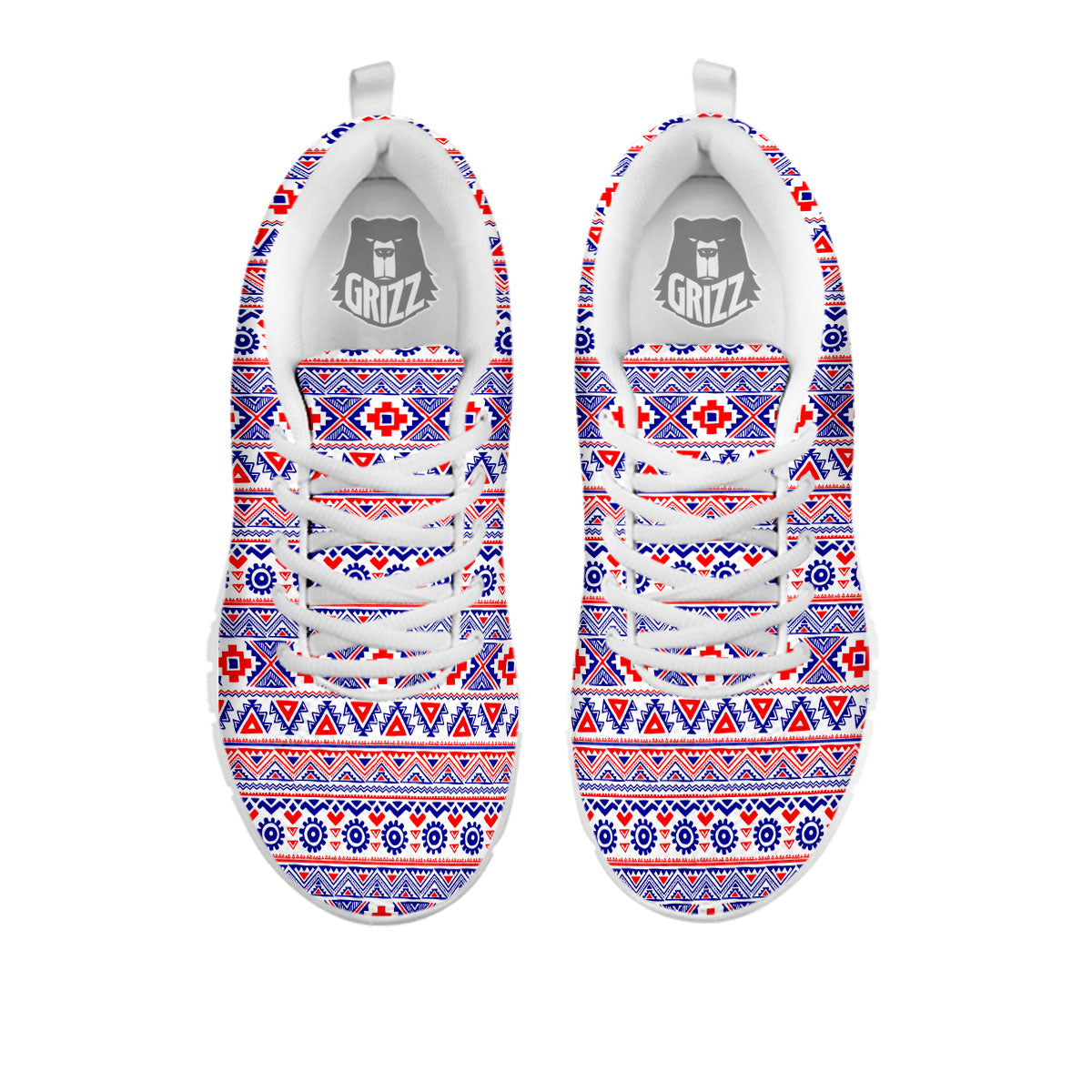 Aztec Red And Blue Print Pattern White Sneaker-grizzshop