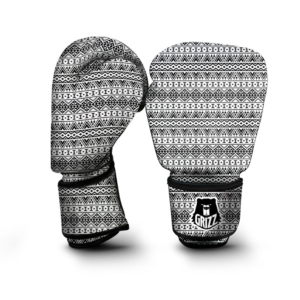 Aztec Texture White And Black Print Pattern Boxing Gloves-grizzshop