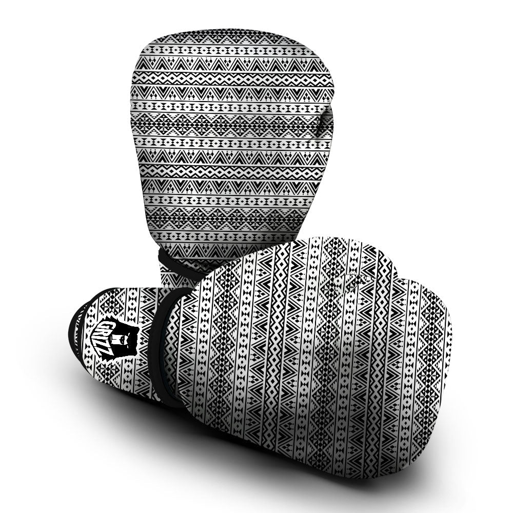 Aztec Texture White And Black Print Pattern Boxing Gloves-grizzshop