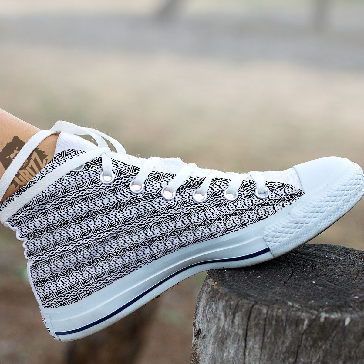 Aztec Texture White And Black Print Pattern White High Top Shoes-grizzshop