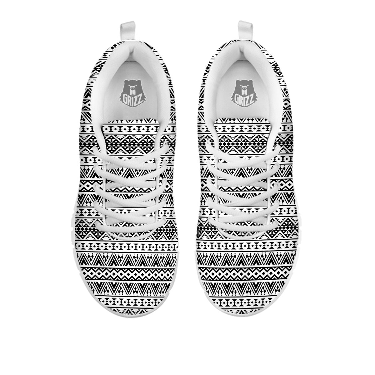 Aztec Texture White And Black Print Pattern White Sneaker-grizzshop