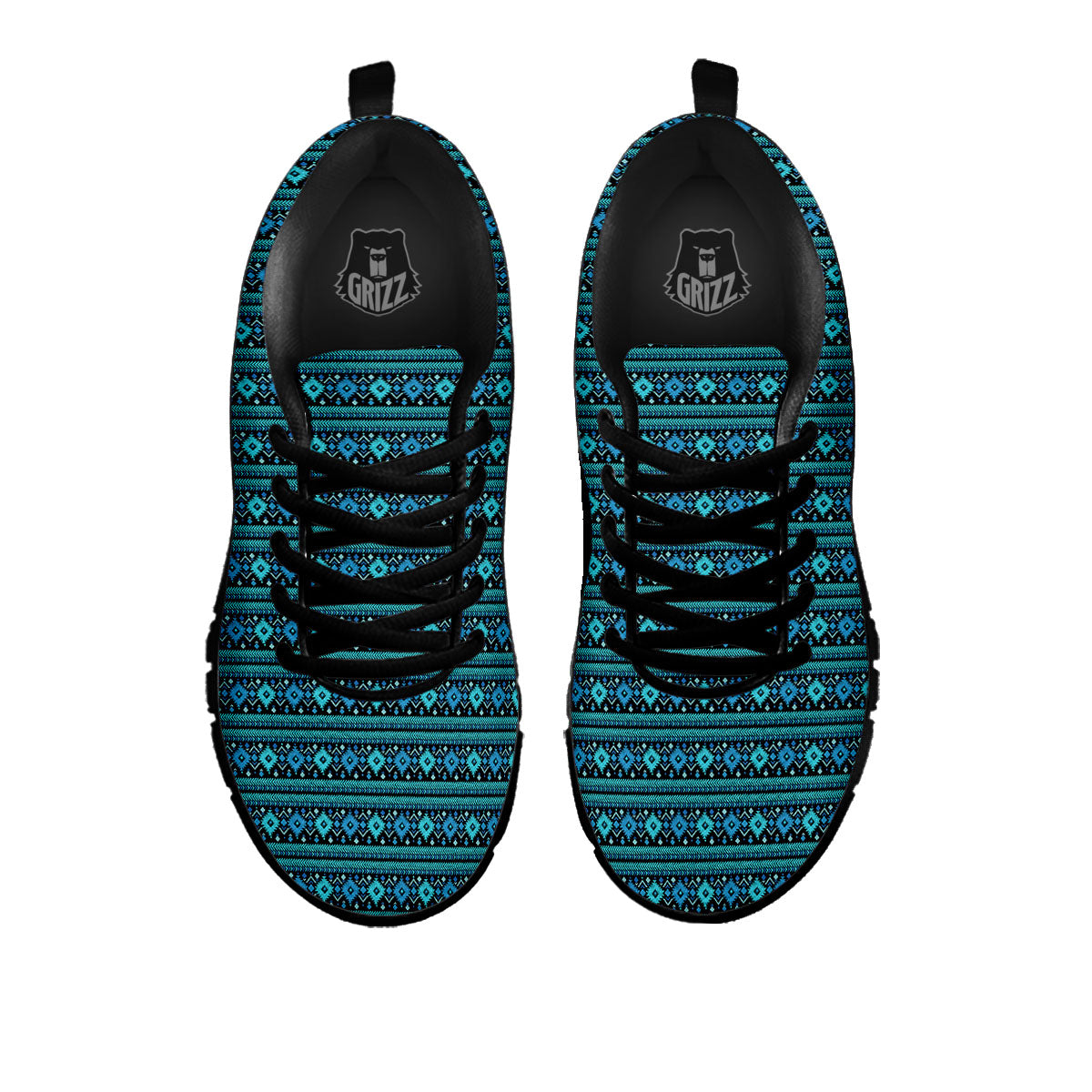 Aztec Tribal Blue Native Print Pattern Black Sneaker-grizzshop