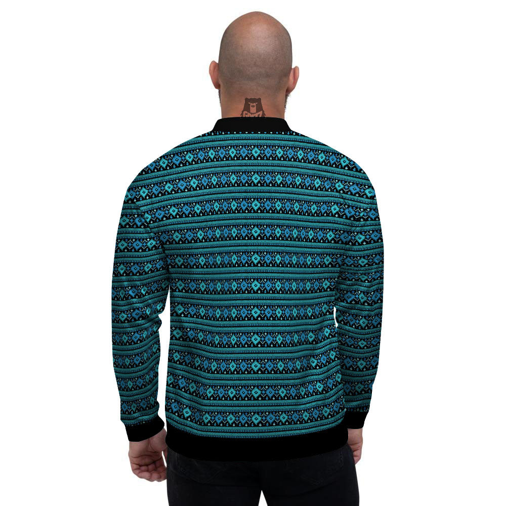 Aztec Tribal Blue Native Print Pattern Men's Bomber Jacket-grizzshop