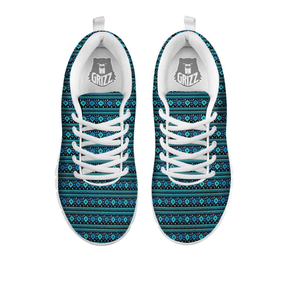 Aztec Tribal Blue Native Print Pattern White Sneaker-grizzshop