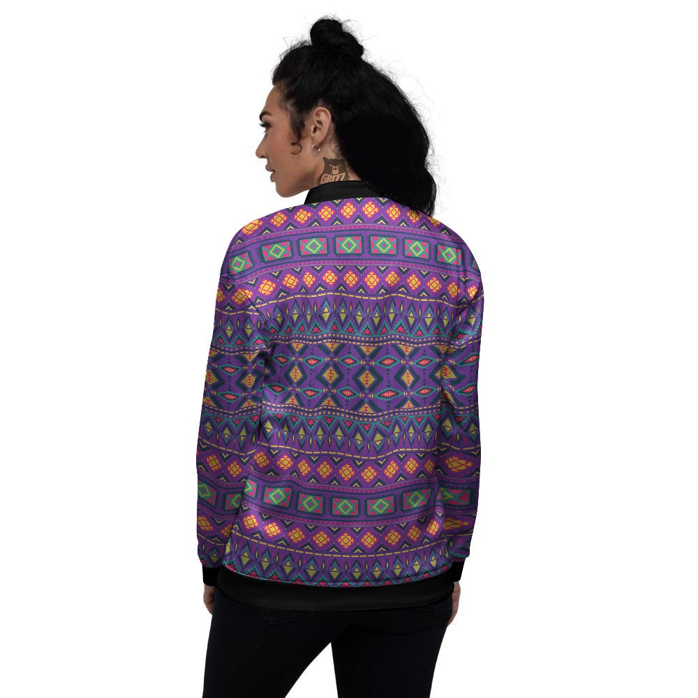 Aztec Trippy Neon Ethnic Print Women's Bomber Jacket-grizzshop