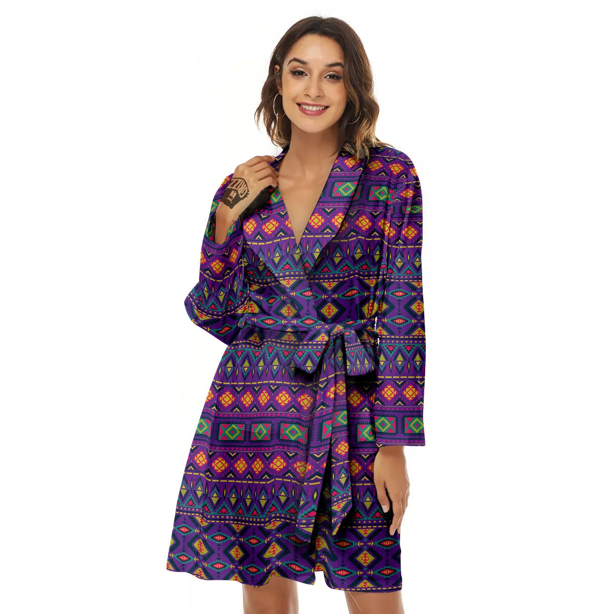 Aztec Trippy Neon Ethnic Print Women's Robe-grizzshop