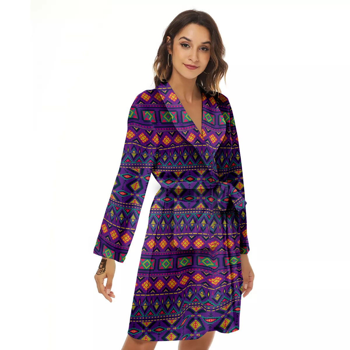 Aztec Trippy Neon Ethnic Print Women's Robe-grizzshop
