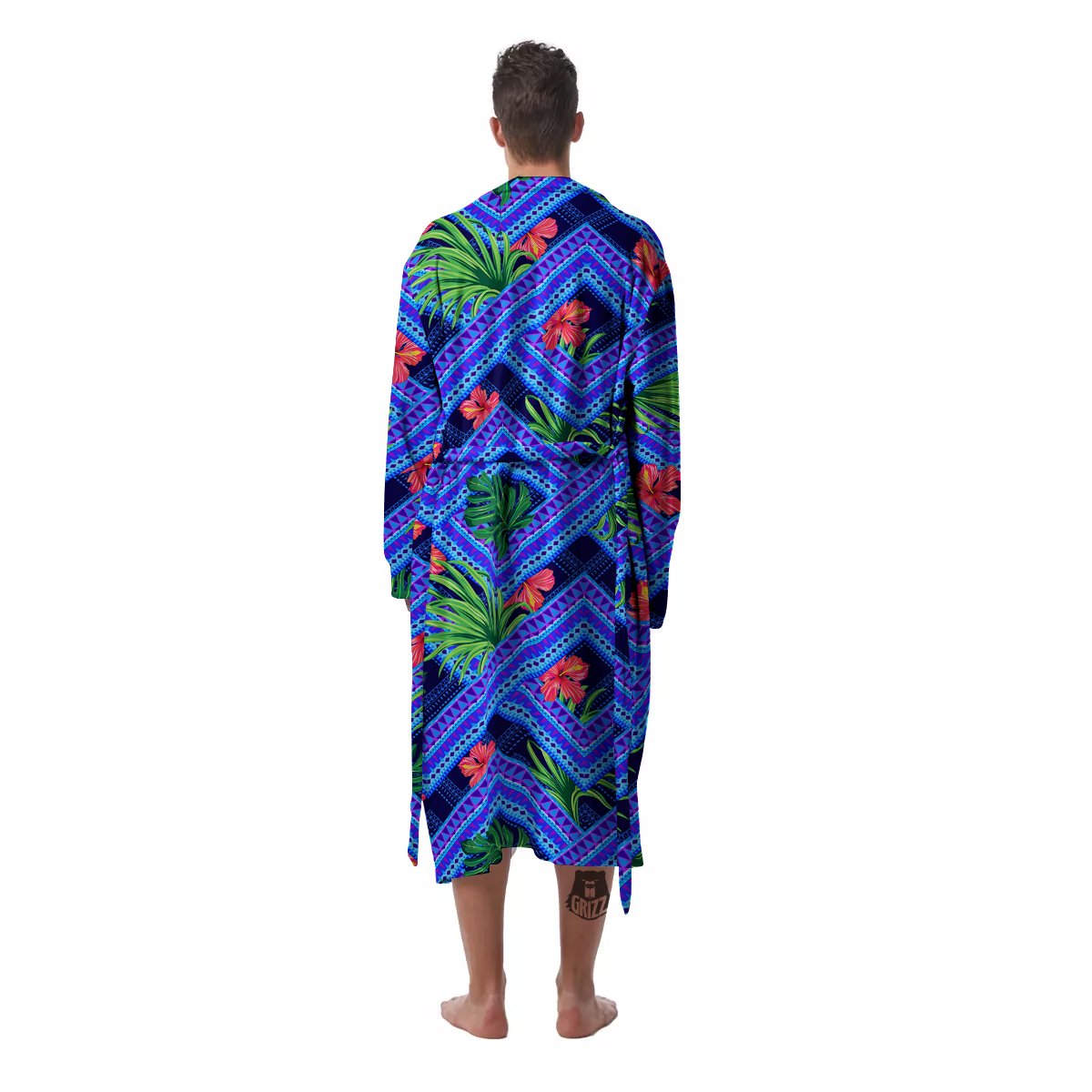 Aztec Tropical Hibiscus Flower Print Pattern Men's Robe-grizzshop