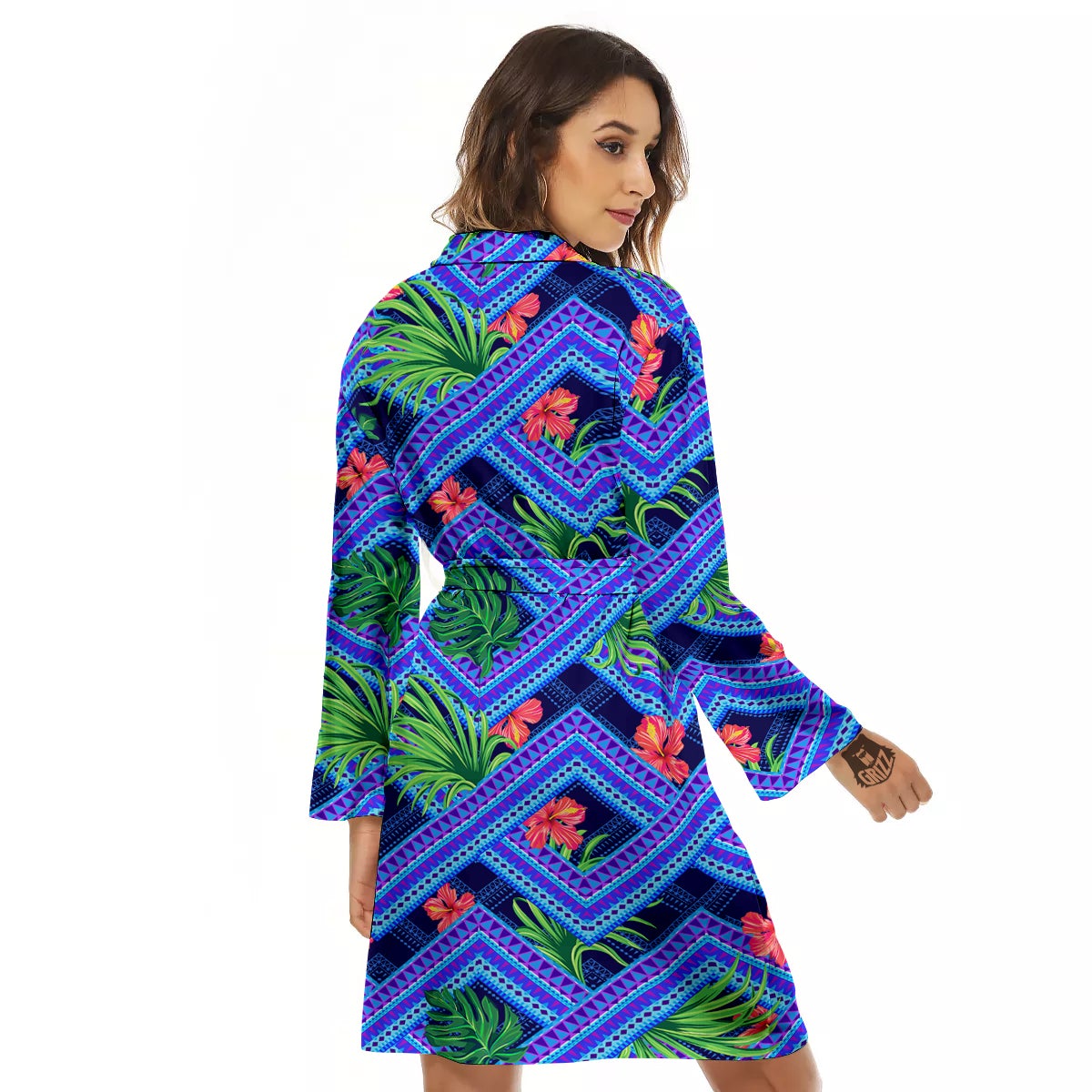 Aztec Tropical Hibiscus Flower Print Pattern Women's Robe-grizzshop