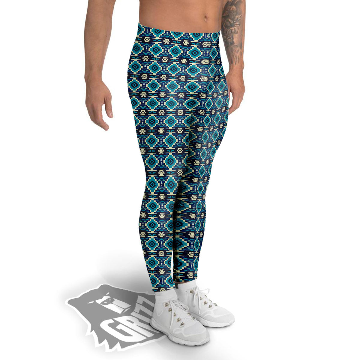 Aztec Turquoise And Blue Print Pattern Men's Leggings-grizzshop