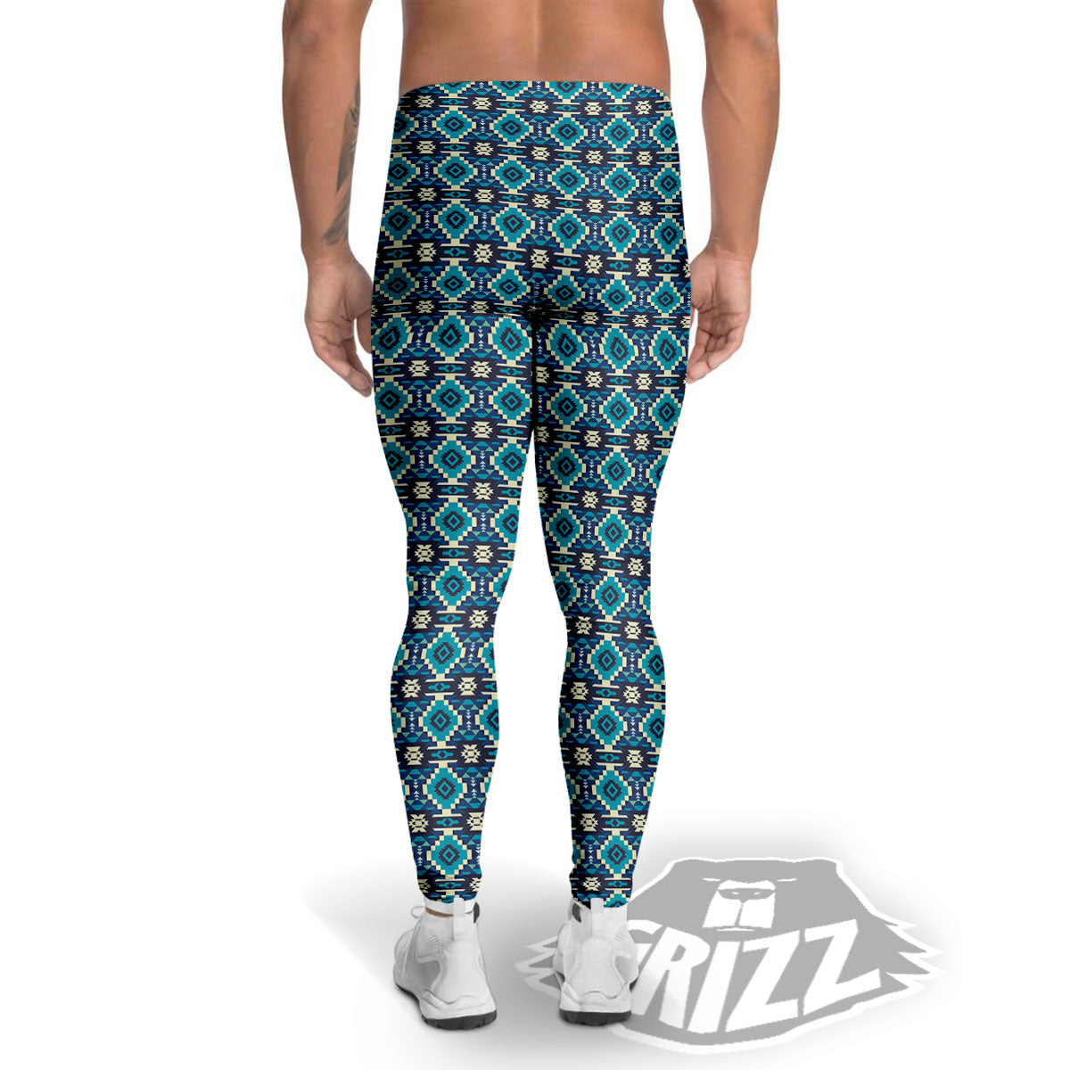 Aztec Turquoise And Blue Print Pattern Men's Leggings-grizzshop