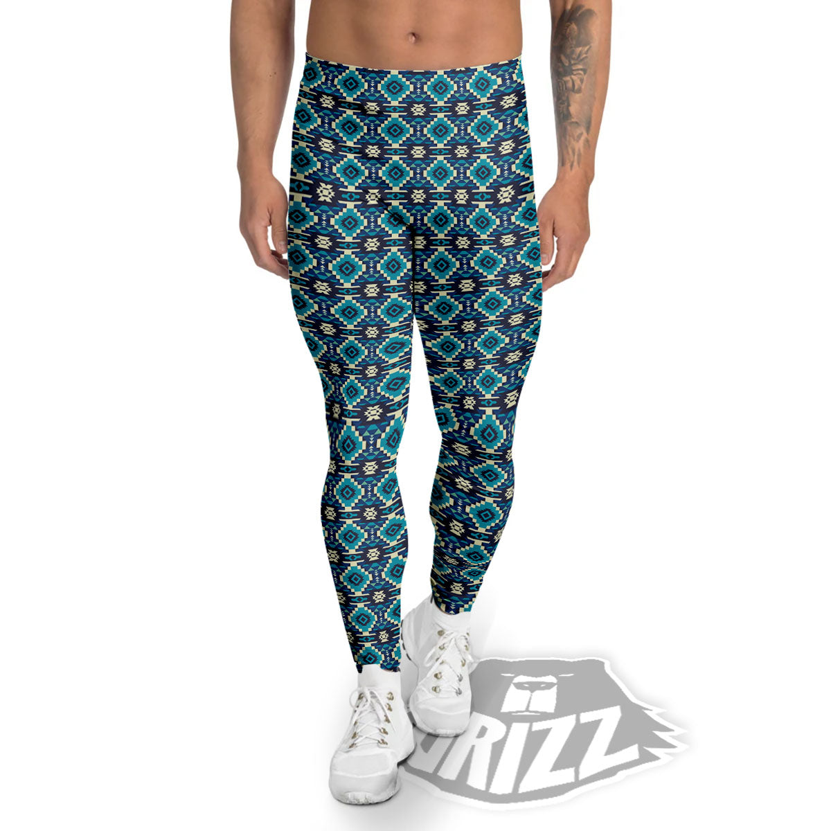 Aztec Turquoise And Blue Print Pattern Men's Leggings-grizzshop