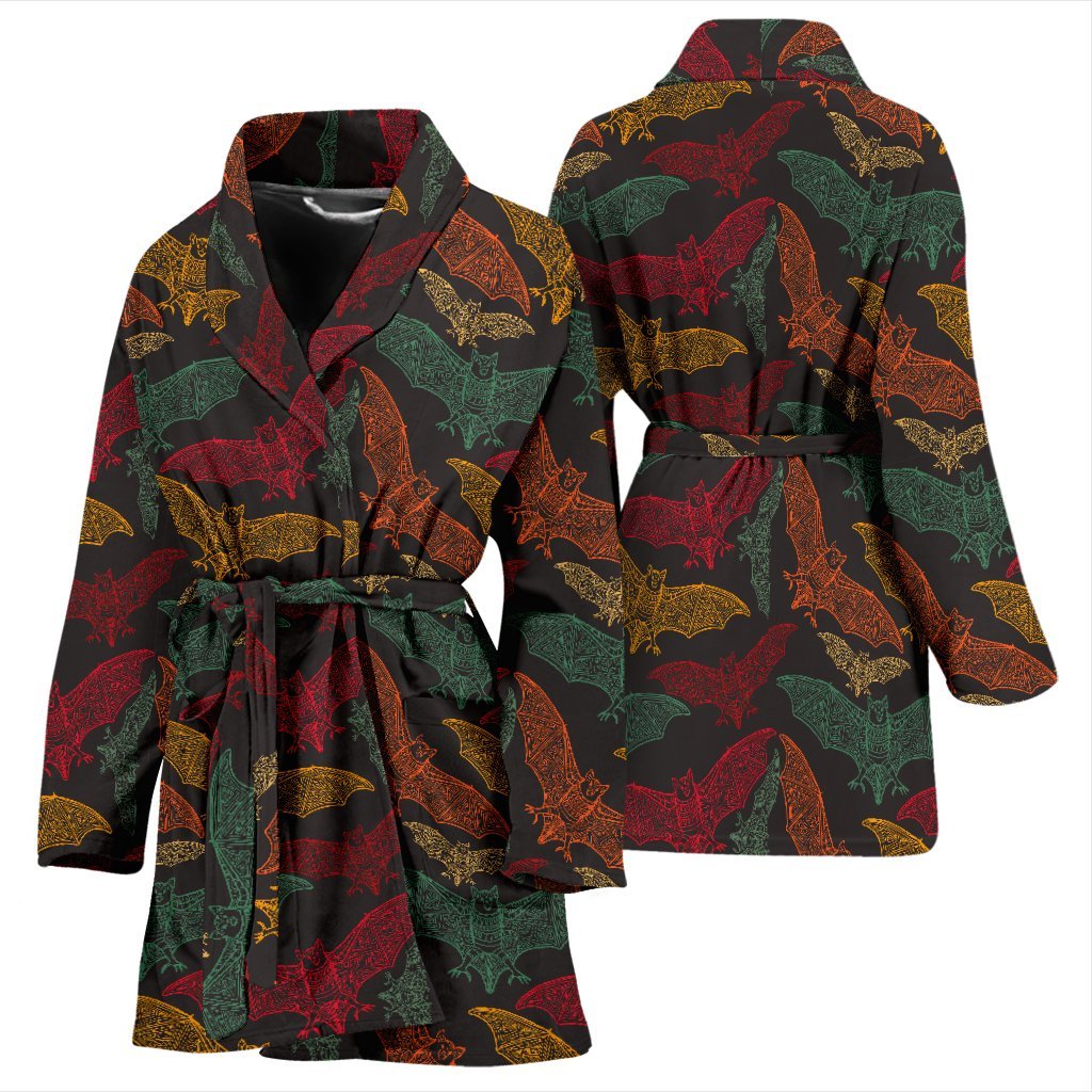 Aztec Bat Halloween Pattern Print Women Long Robe-grizzshop