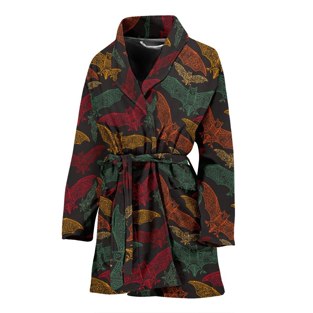 Aztec Bat Halloween Pattern Print Women Long Robe-grizzshop