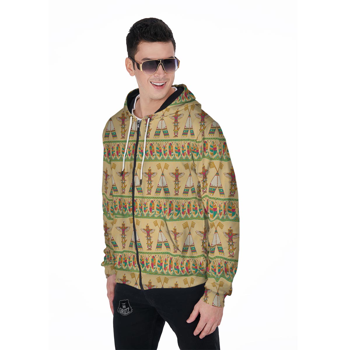 Aztec Indians Navajo Tribal Native American Print Men Zip Up Hoodie-grizzshop