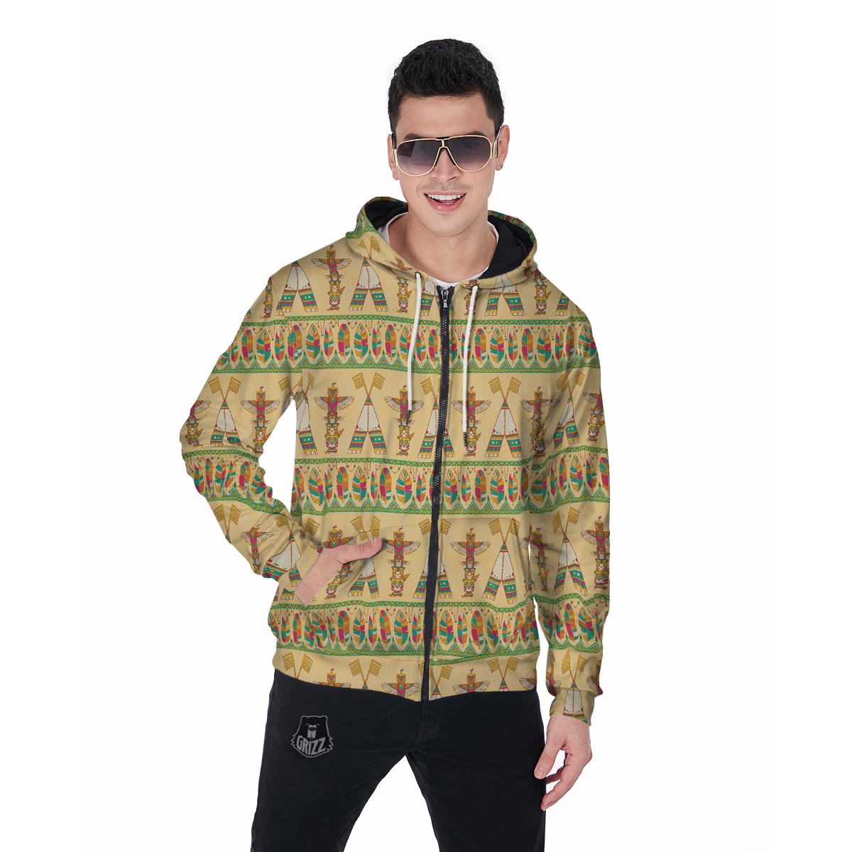Aztec Indians Navajo Tribal Native American Print Men Zip Up Hoodie-grizzshop