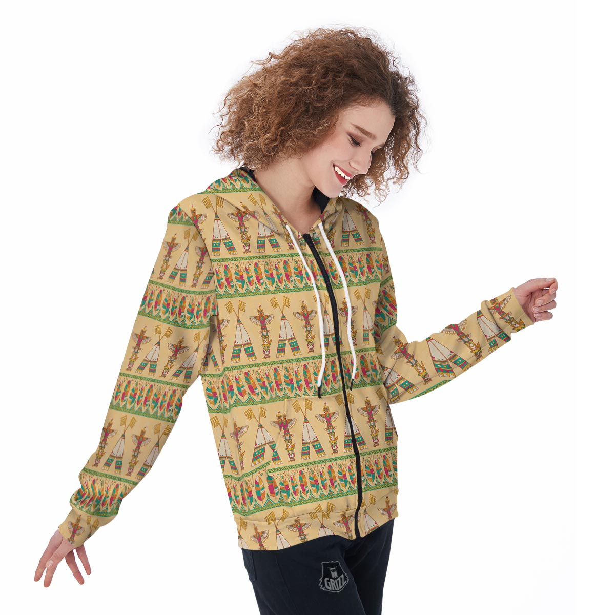 Aztec Indians Navajo Tribal Native American Print Women Zip Up Hoodies-grizzshop