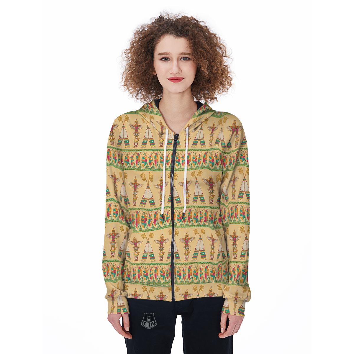 Aztec Indians Navajo Tribal Native American Print Women Zip Up Hoodies-grizzshop