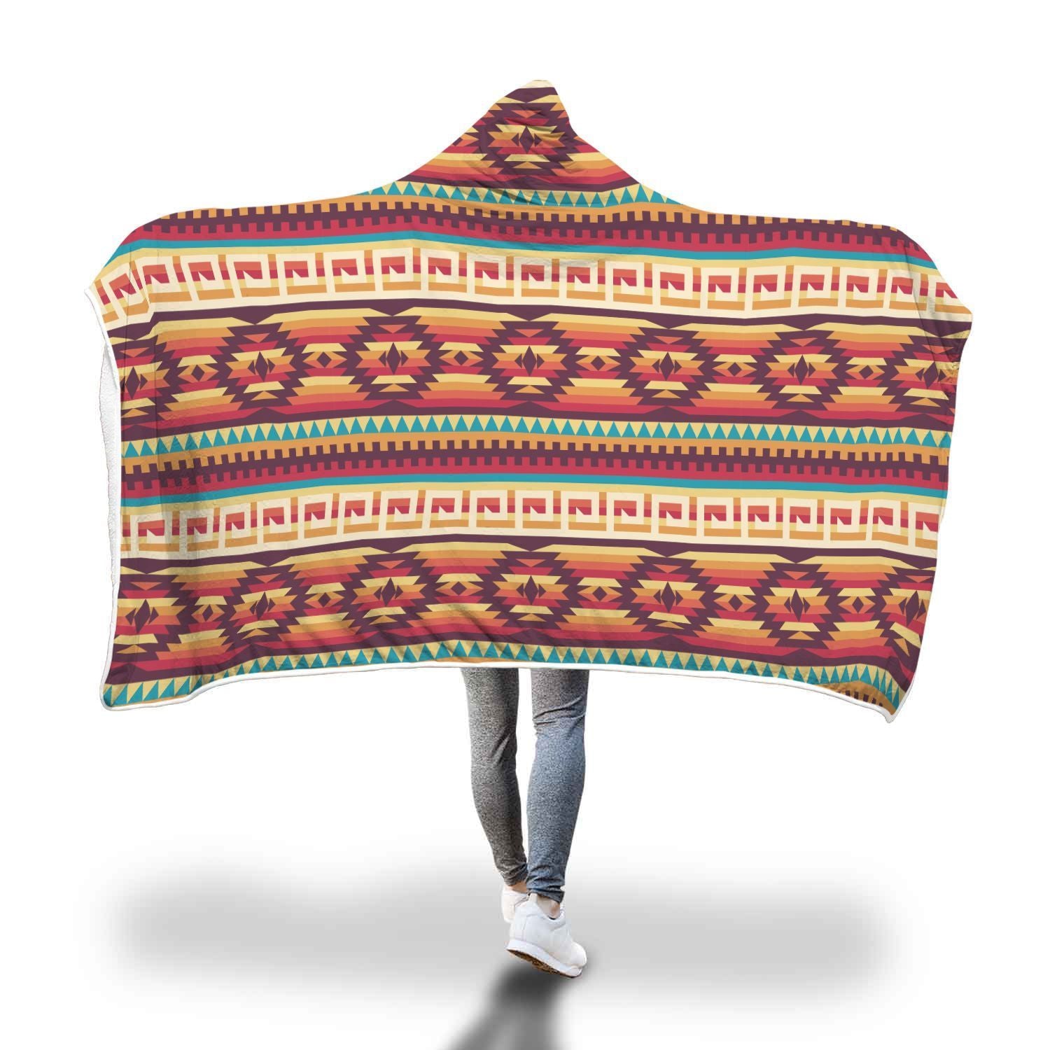 Aztec Native American Tribal Navajo Indians Print Hooded Blanket-grizzshop