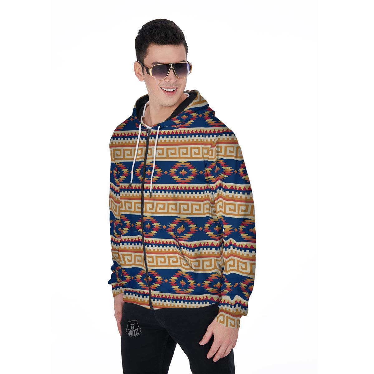Aztec Tribal Indians Navajo Native American Print Men Zip Up Hoodie-grizzshop