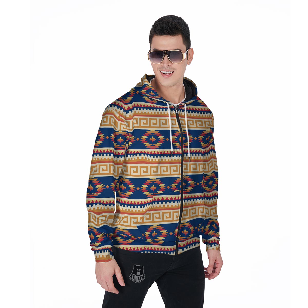Aztec Tribal Indians Navajo Native American Print Men Zip Up Hoodie-grizzshop