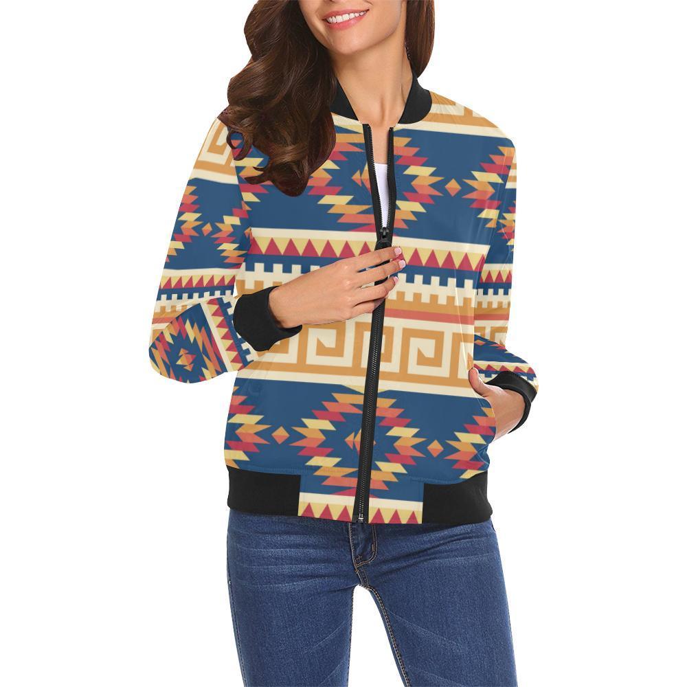 Aztec Tribal Indians Navajo Native American Print Women Casual Bomber Jacket-grizzshop