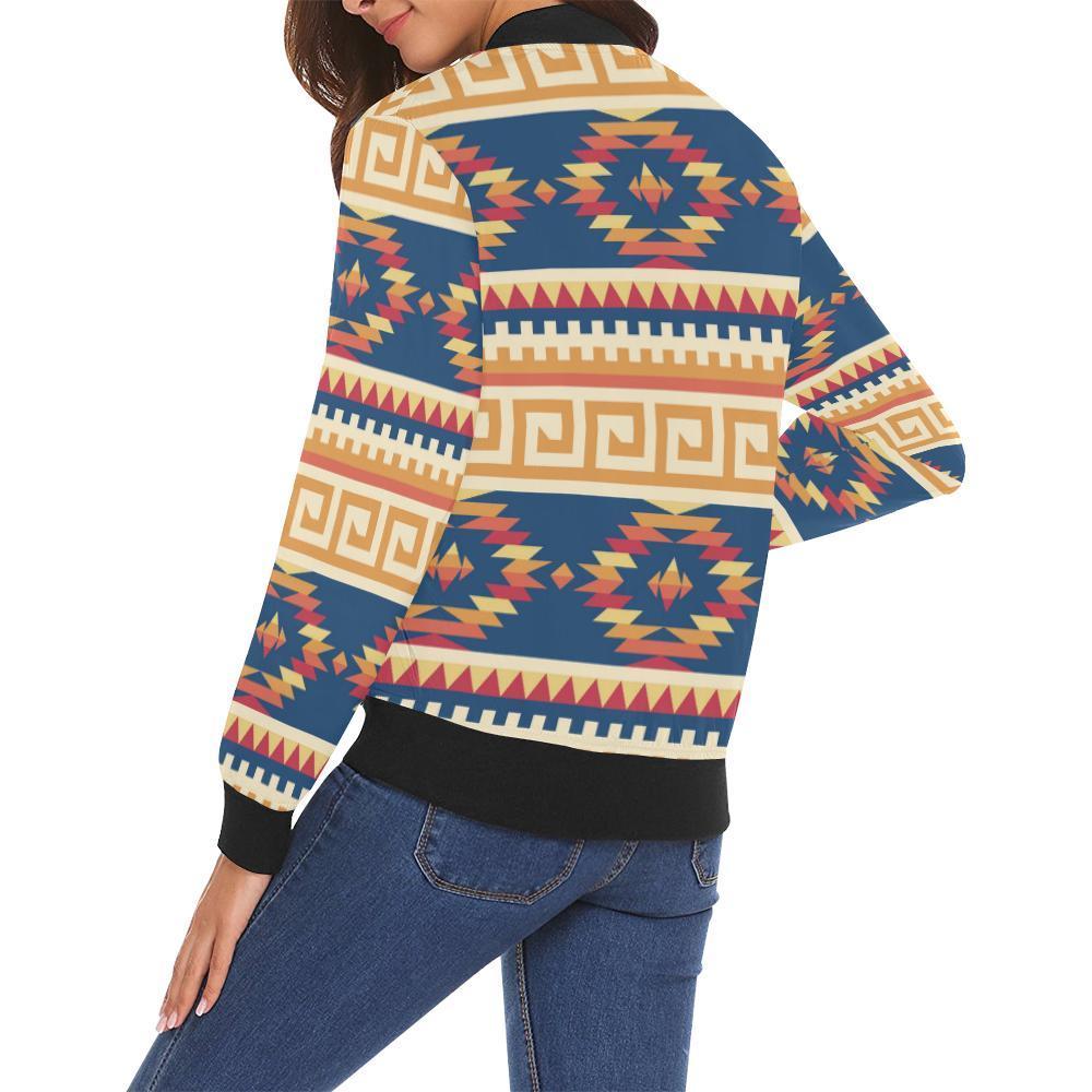 Aztec Tribal Indians Navajo Native American Print Women Casual Bomber Jacket-grizzshop