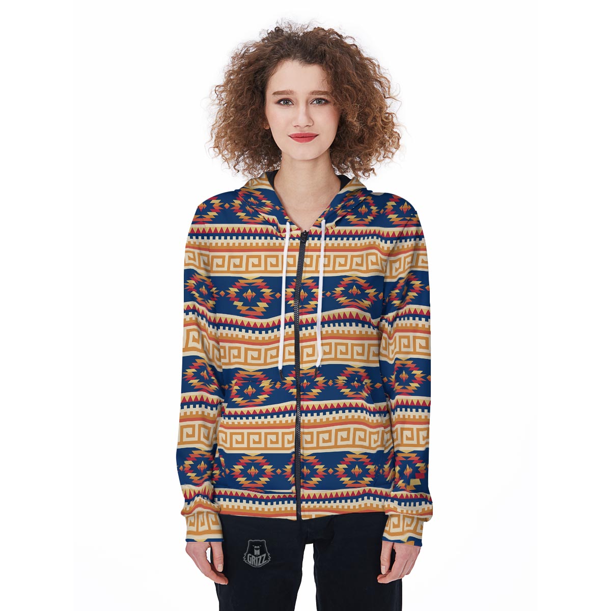 Aztec Tribal Indians Navajo Native American Print Women Zip Up Hoodies-grizzshop